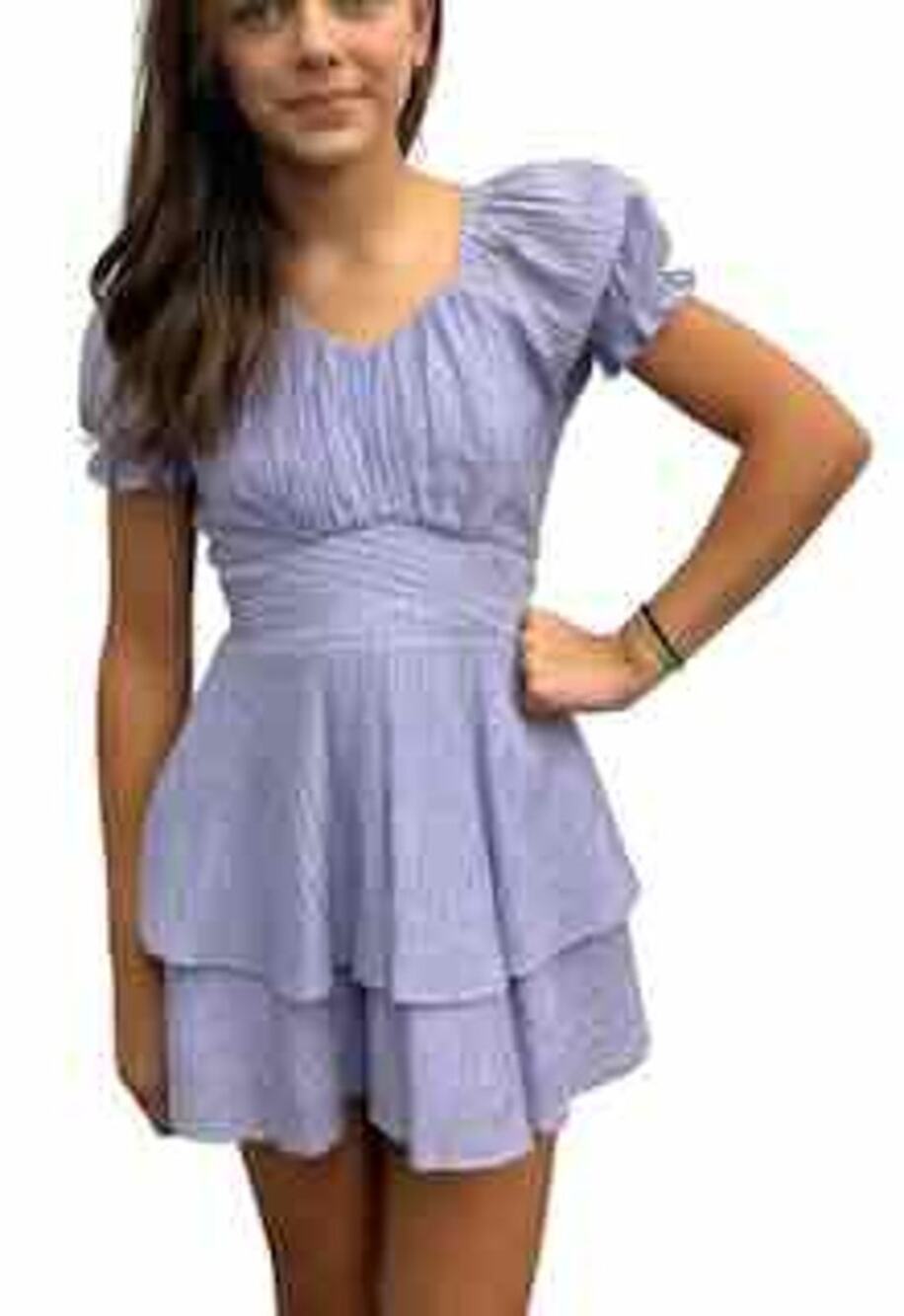 Katie J NYC Delilah Dress Girls Tween S Lavender Puff Sleeve Tiered Mini